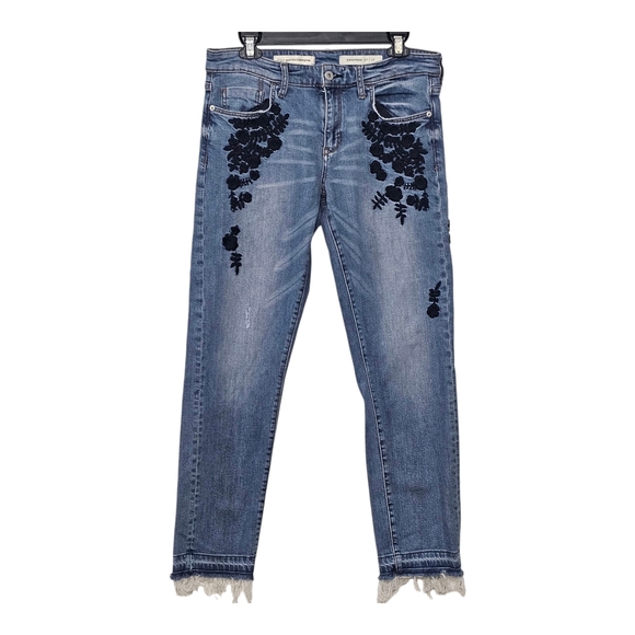 Pilcro Denim - Anthropologie Pilcro & the Letterpress Blue Embroidered Slim Boyfriend Jeans 28